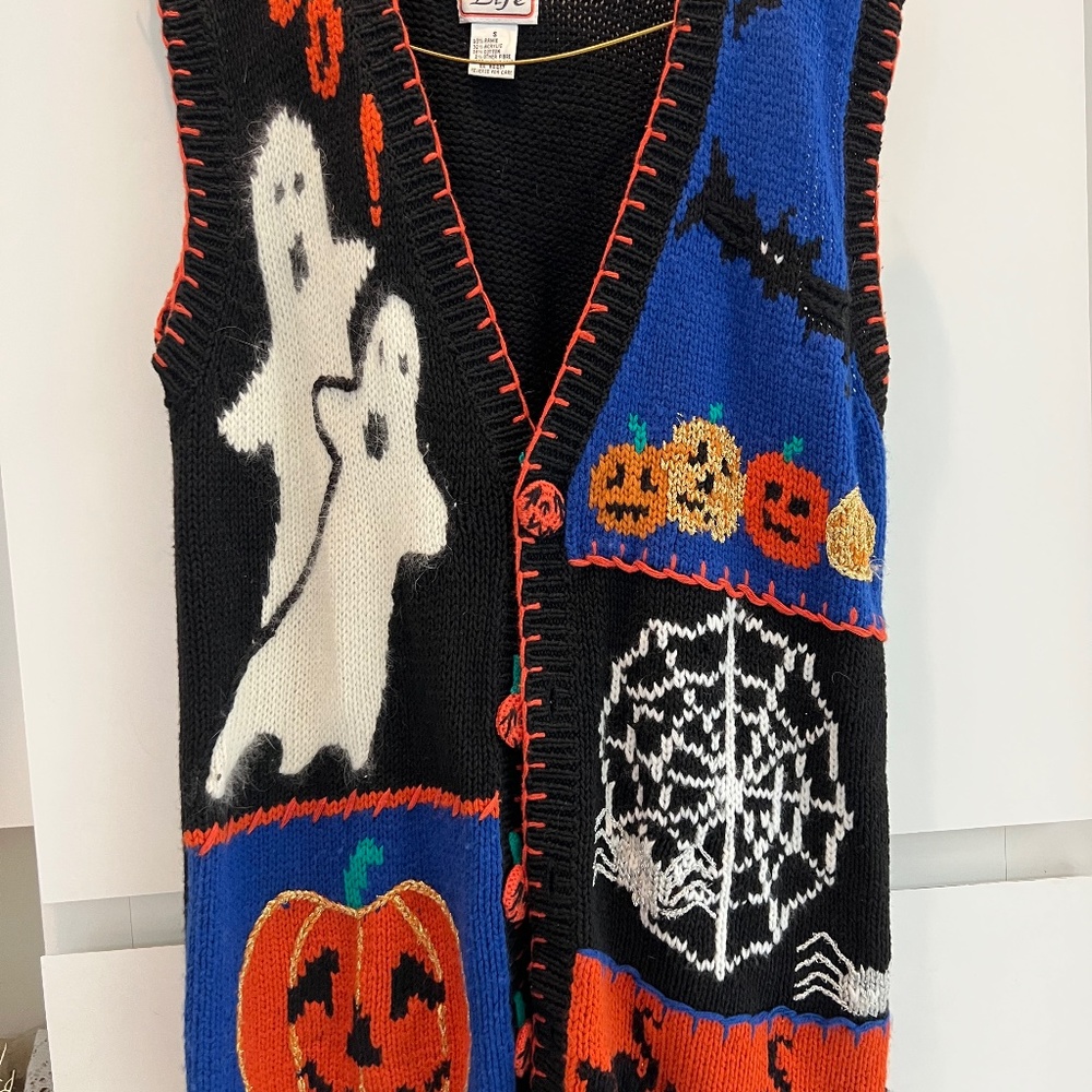 Spice of Life Halloween Sweater Vest  Small /Medium Black , Orange, Blue, White